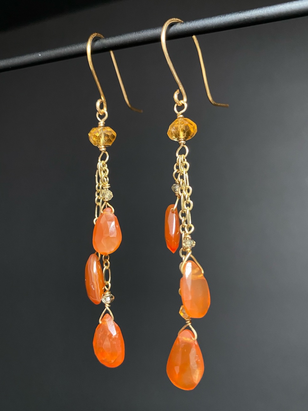 Carnelian & Citrine Dangle Chain Earrings - Picture 3 of 3